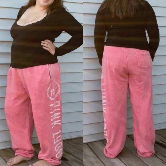Victoria's Secret PINK | Distressed Coral Logo Print Joggers | Size Large - Picture 2 of 14